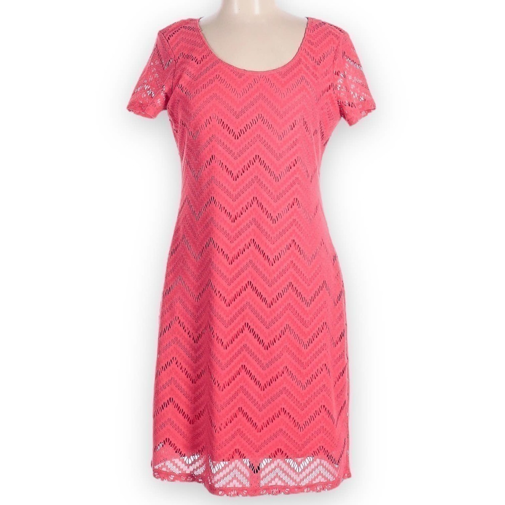 🍀Tiana B. Women’s Coral Pink Chevron Lace Dress Size XXL